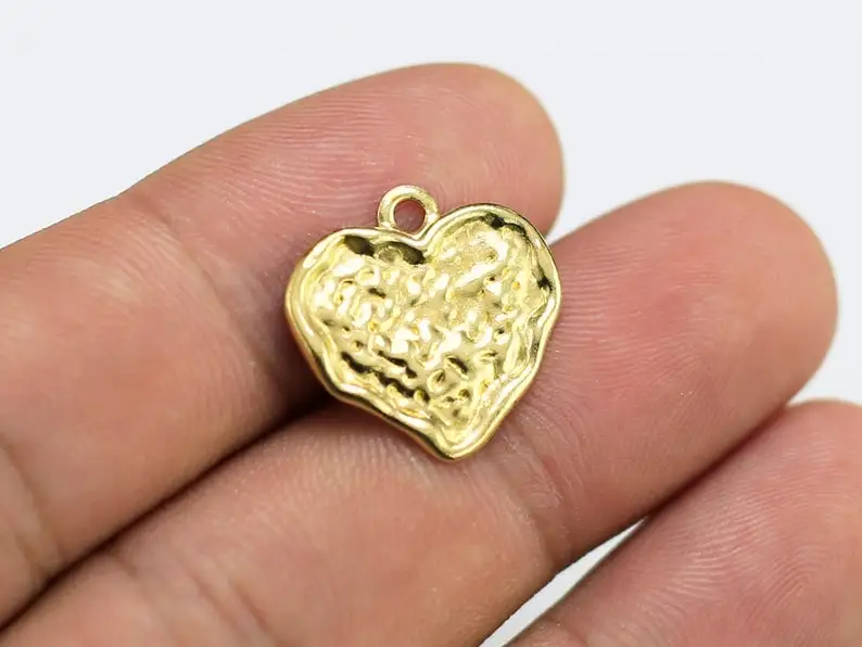 

20pcs Brass Heart Charms, Hammered earring charms, Earring Accessories, 18x1.2mm, Brass findings for Jewelry making - R1859