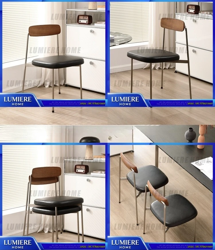 

Современный минималистичный обеденный стул из цельного дерева из нержавеющей стали Bauhaus в стиле ретро, штабелируемый металлический кожаный стул для кафе для кофейни