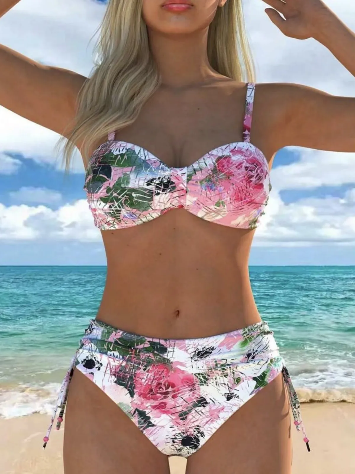 Sensational Bikini Openwork Backless Strappy Bikini Padded Pushup Adjustable Bikini ExtraHigh Waisted Cover-Up Swimwear