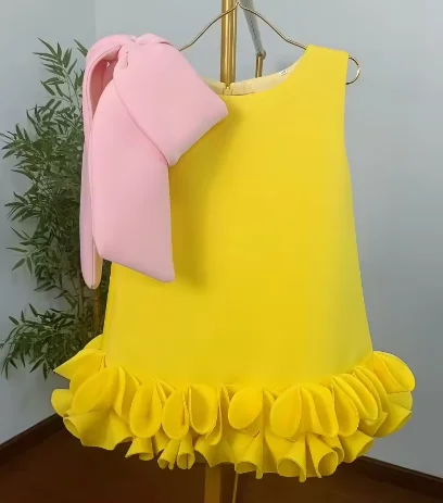 Vestido de encaje sin mangas con lazo de diseño único, vestido de fiesta de cumpleaños para niña, vestido de novia para niña, ocasión especial, eveni para niños