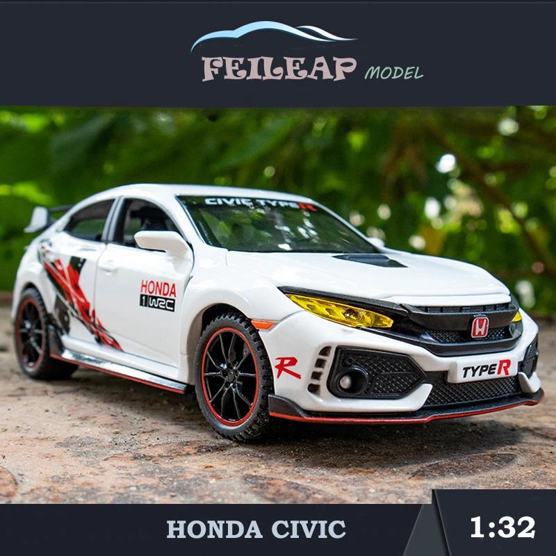 

Модель автомобиля Honda Civic Type R из сплава со звуком, модель литая игрушечная машинка со звуком, подарок на день рождения для мальчиков, коллективный миниатюрный домашний декор, 1/32