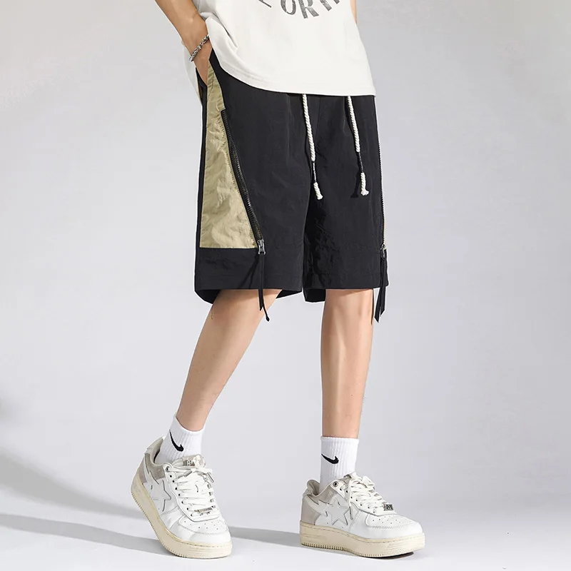 

Men's Clothing Summer Elastic High Waisted Pockets Drawstring Casual Loose Vacation Preppy Style Knee Pants Retro Chic Shorts