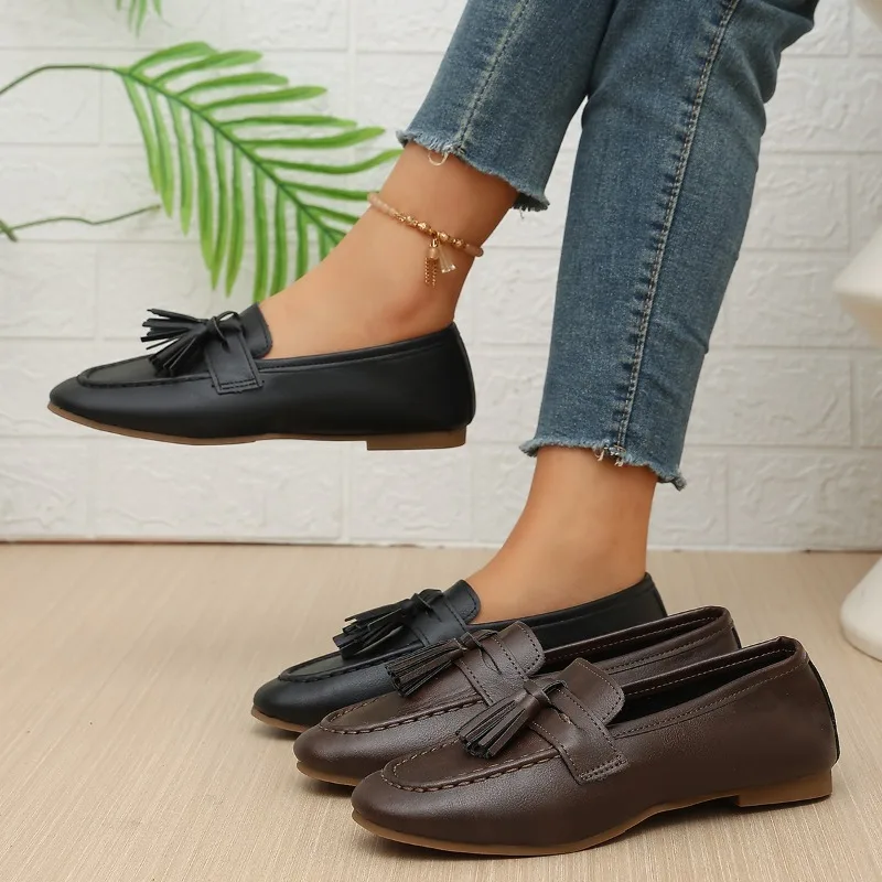 2026 New Tassel Design Soft Soled Women's Flats and Loafers Fashion Solid Round Toe Comfortable Women Shoes Zapatos De Mujer