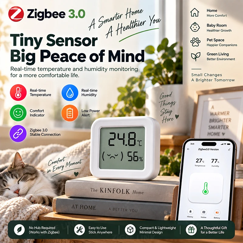 Zigbee3.0 Smart Temperature Humidity Sensor Comfort Expression Reminder Battery Powered Indoor Environment Monitoring Detector