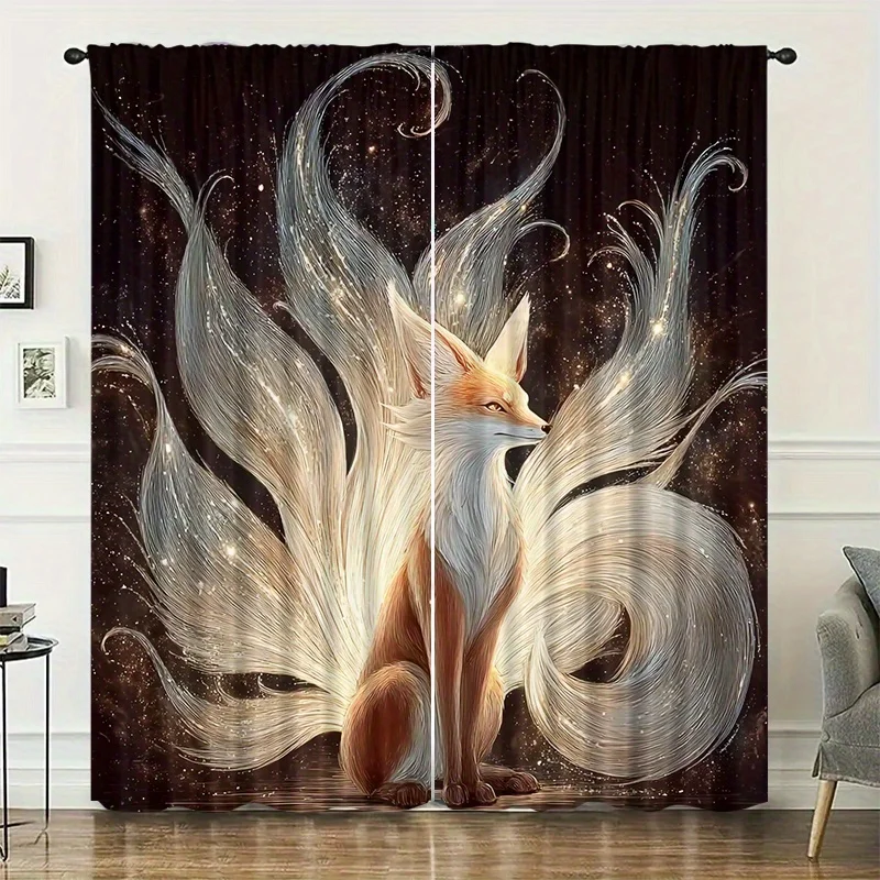Rideaux animaux renard à neuf queues Starlight, installés avec la méthode de fixation par tringle à glissière, adaptés à la décoration des chambres, des salons et des balcons.