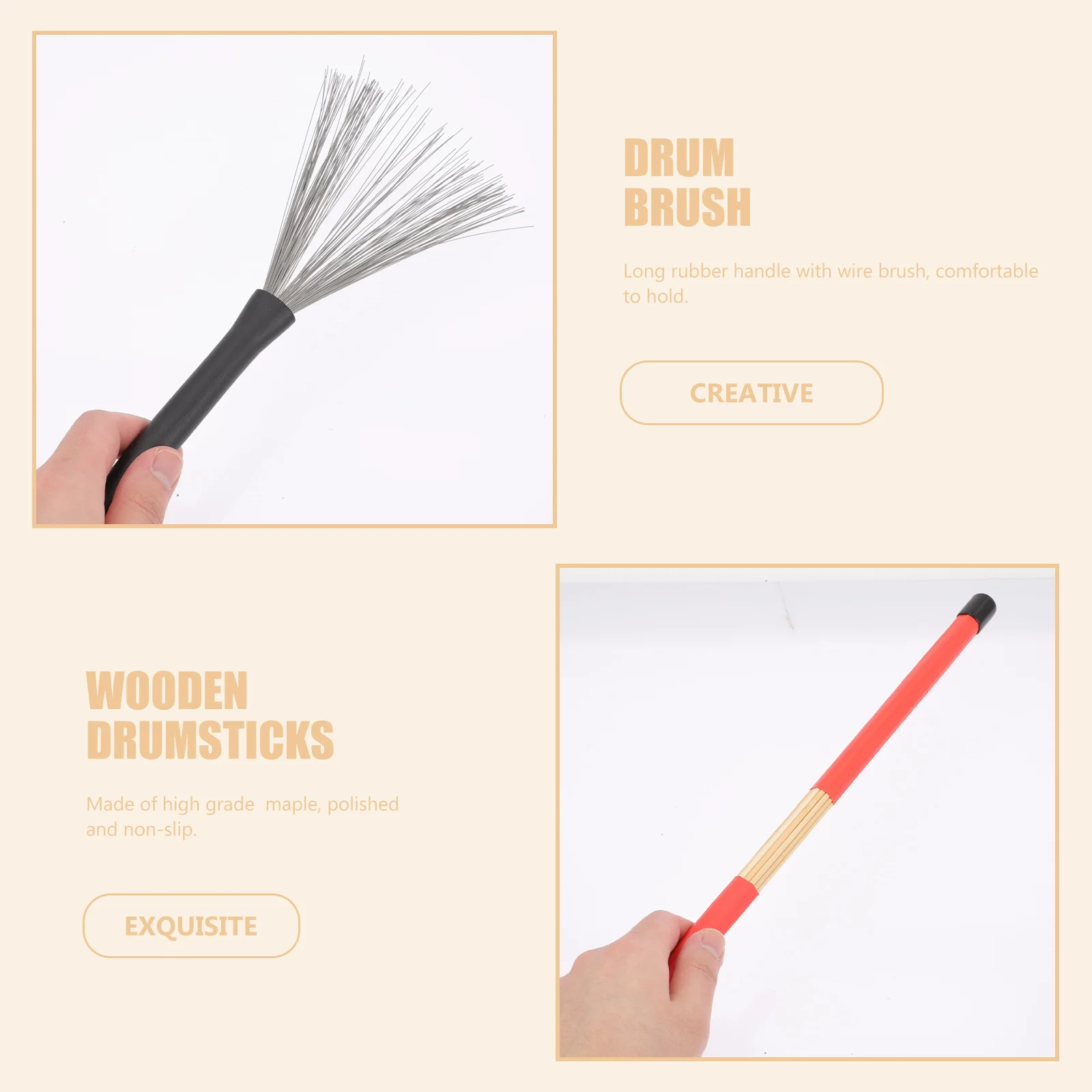 

Wire Brush Set Lacquered Wood Steel Multifunctional Drumstick for Kids Adults Beginners Jazz Practice Performance
