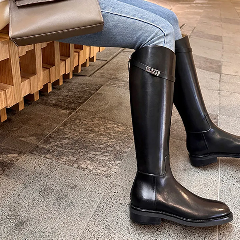 Women\'s Long Boots Female Spring Winter Warm Thicked Bottom Shoes Fashion Ladies Leather Shoes Knee High Casual Boots Black