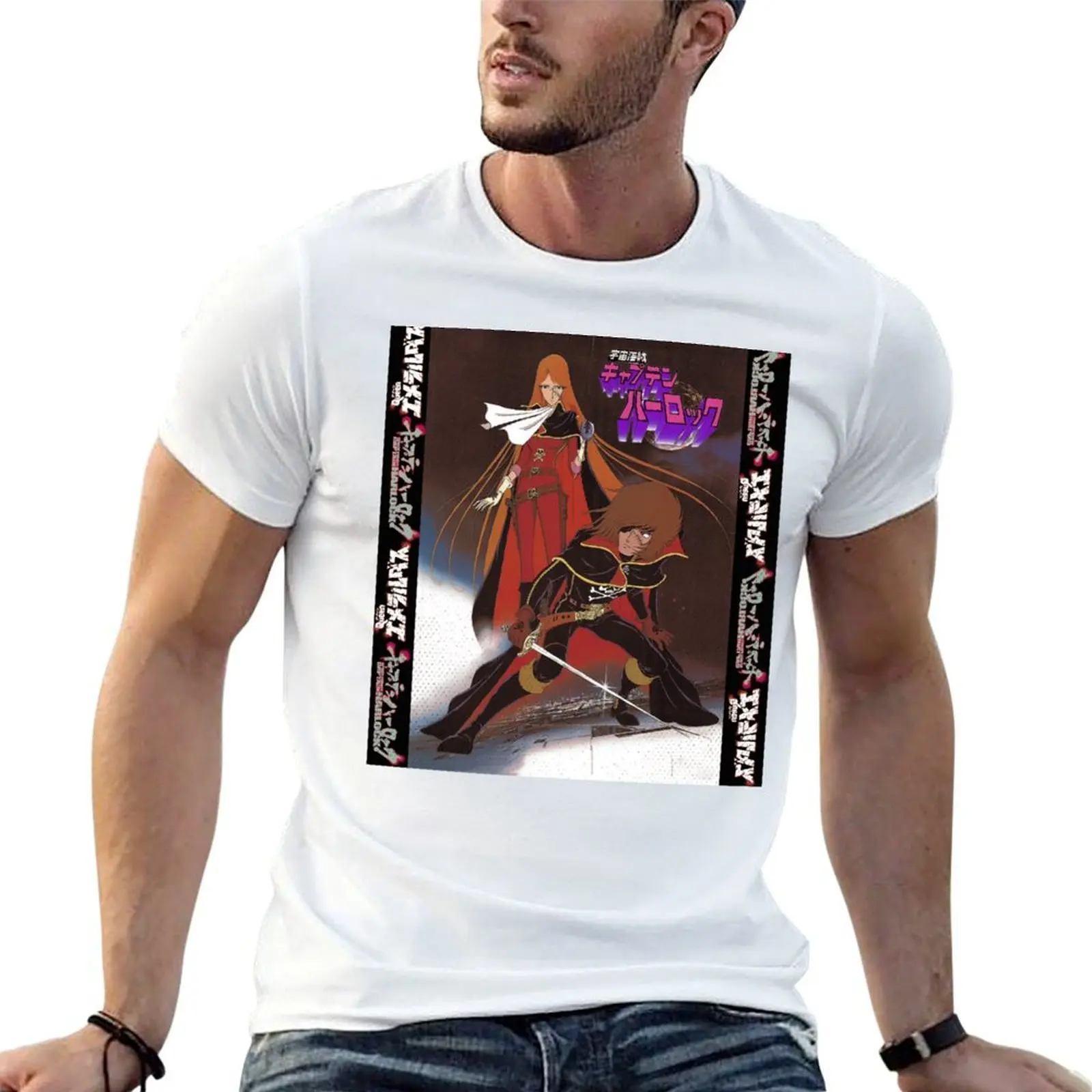 

Vintage Space Pirate Albator, Captain Harlock and Queen Emeraldas T-Shirt cotton t shirts man 100% t shirts with prints T-Shirt