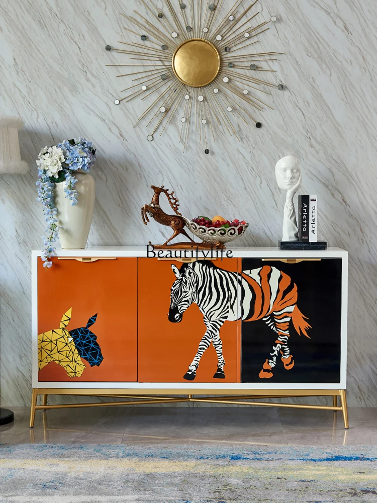 Post-Modern Minimalist Nordic Painted Zebra Metal Affordable Luxury Style Hallway Shoe Cabinet Curio Cabinet