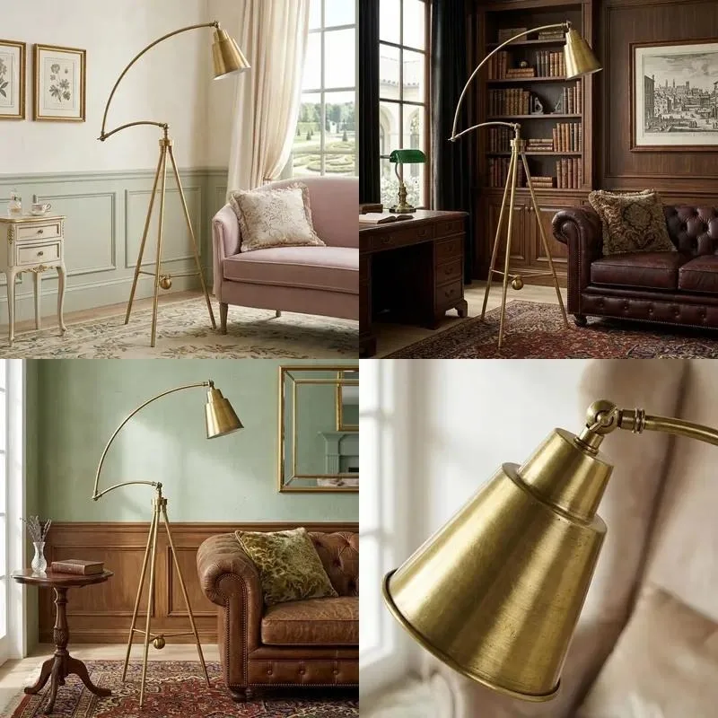 Heavy Duty Brass Floor Lamp Gold Vertical High Pole Standing Light Luxury Hotel Reception Area Decorative Lighting Fixture