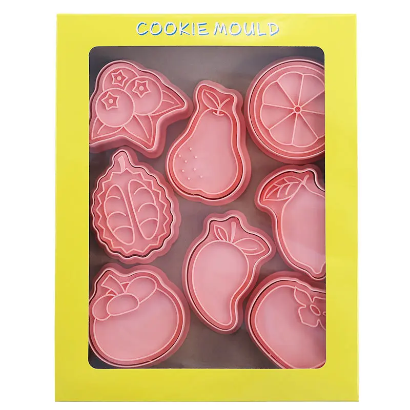 8 Pieces Fruit Frosting Sugar Cookie Mold Lemon Durian Mangosteen Cookie Cutter Hand Pressed Biscuit Stamp Mold Baking Mold