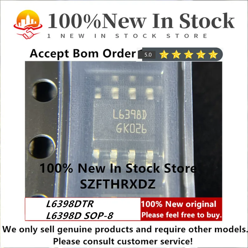 100% NEW ORIGINAL L6398DTR SOP-8 L6398D SOP8 MOSFET DRVR 2-OUT Hi/Lo Side Half Brdg Inv/Non-Inv 8-Pin