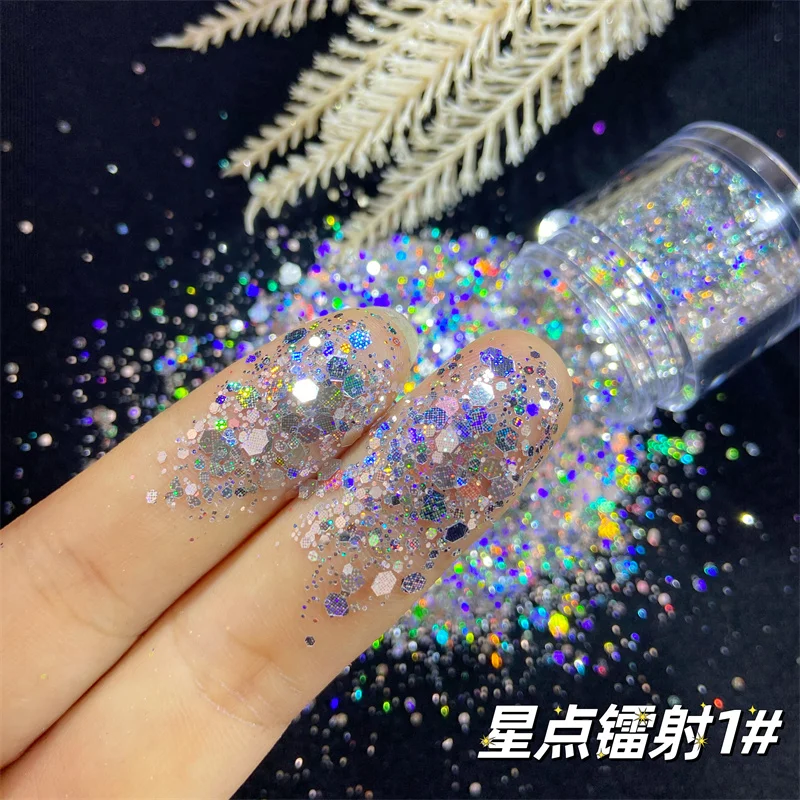 Purpurina holográfica para uñas, copos de Arte de Color láser, tamaño mixto, hexagonal, grueso, iridiscente, accesorios de bricolaje, decoración de manicura de esmalte