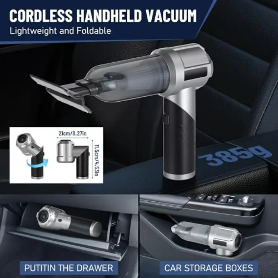 مكنسة كهربائية محمولة، مكنسة كهربائية للسيارة بقوة 16000 باسكال، 4 في 1، محرك قوي للسيارة، محرك بدون فرشاة 80000 دورة في الدقيقة، دوران 30 دقيقة #4