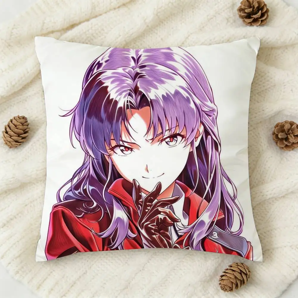 M-Misato Katsuragi Anime Double-sided Printed Square Decorative Cushion Cover for Sofa Living Room Home Decor