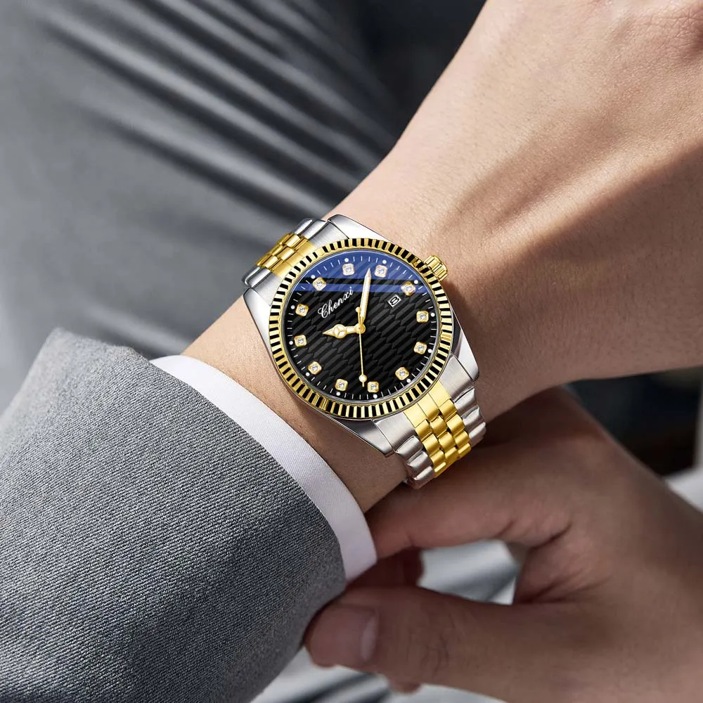 CHENXI ساعة رجالية كلاسيكية عرض التاريخ ساعة يد رجالي أنيقة سوار فولاذي ساعة كوارتز ساعة رجالية relojes para hombres #3