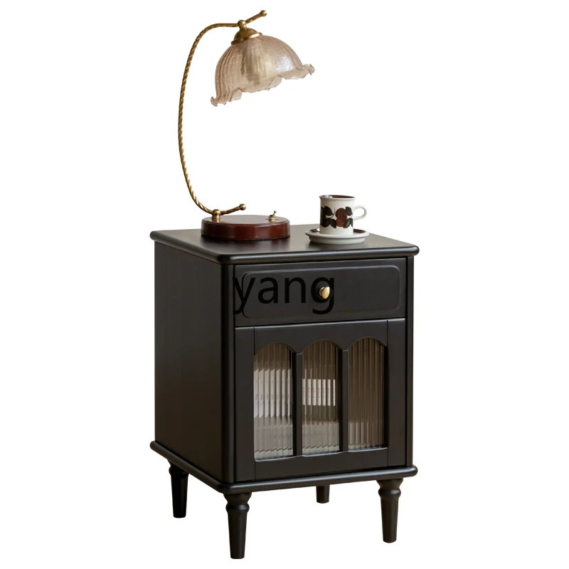 

LH solid wood bedside table small apartment black bedside minimalist household locker