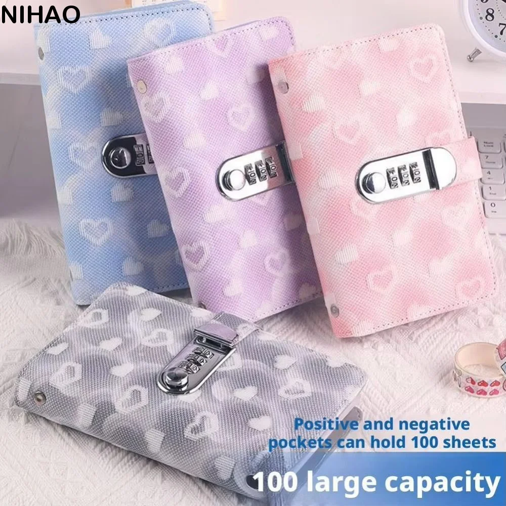 Password Lock Cash Savings Book Waterproof Design Heart Print Savings Wallet Notebook Large Capacity 100 Banknotes
