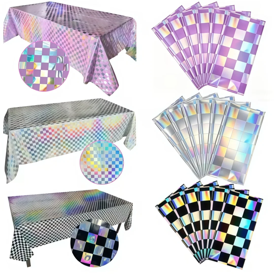 1PC Laser Checkerboard Tablecloth Disposable Party Table Cover Decoration for Wedding Christmas New Year Festival