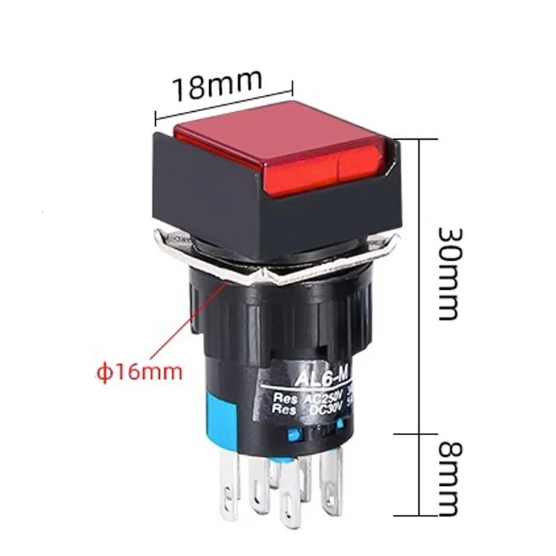 5PCS 5V 12V 24V 220V Momentary LED Illuminuted Maintained Self-locking On Off Push Button Switches 16MM Square Lamp Indicator