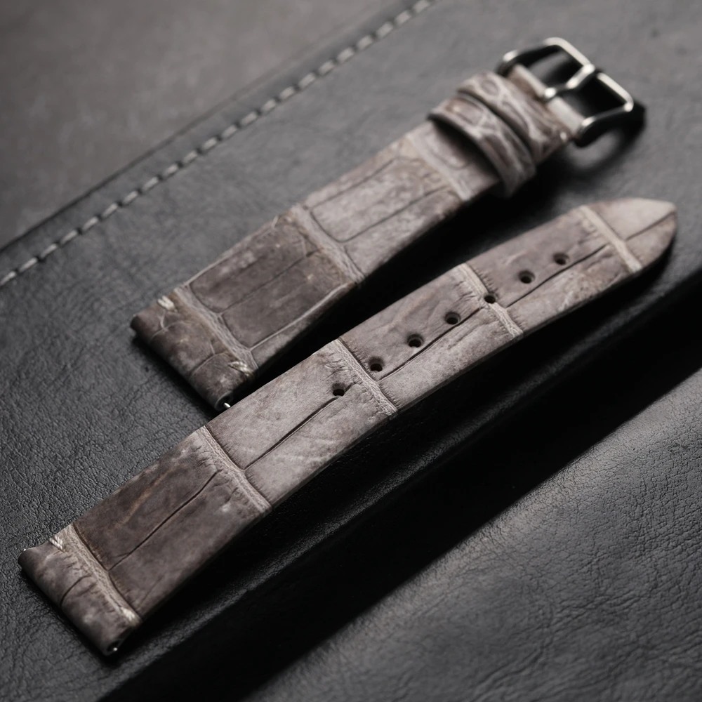 High Genuine Leather Strap Handmade Ultra-Thin Himalayan White Crocodile Watchband Quick Release, Soft 20MM 19MM 18MM Vintag