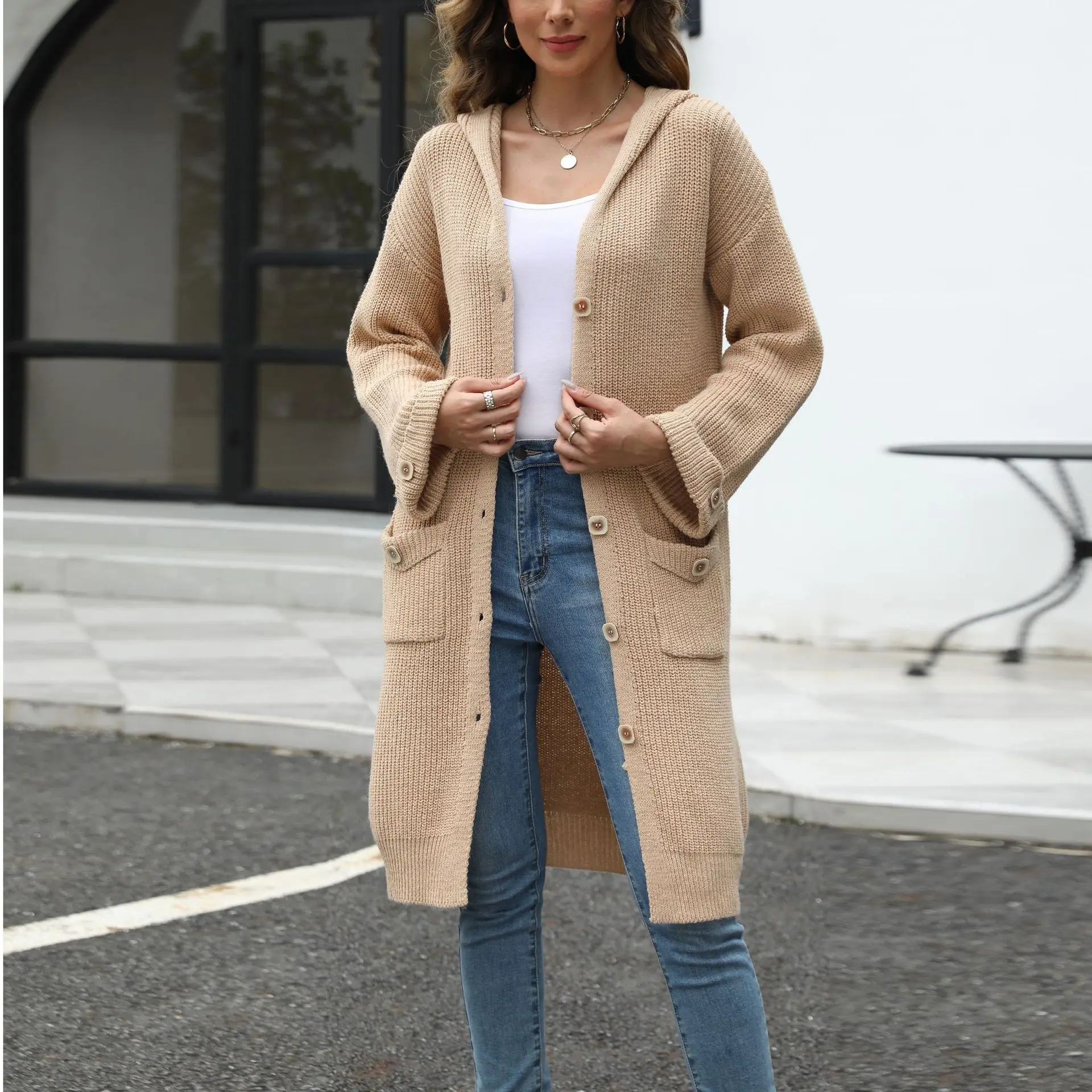 

Y2k Streetwear Work Women Cardigan Long Coats Sweaters Hooded Jackets Casual Loose Open Stitch Single Breasted Jumpers Coat