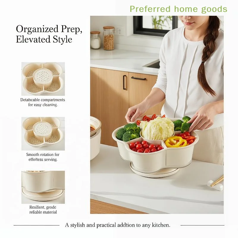 ZLinKJ Versatile 360° Rotating Fruit Plate with Split-grid for Efficient Kitchen Organization
