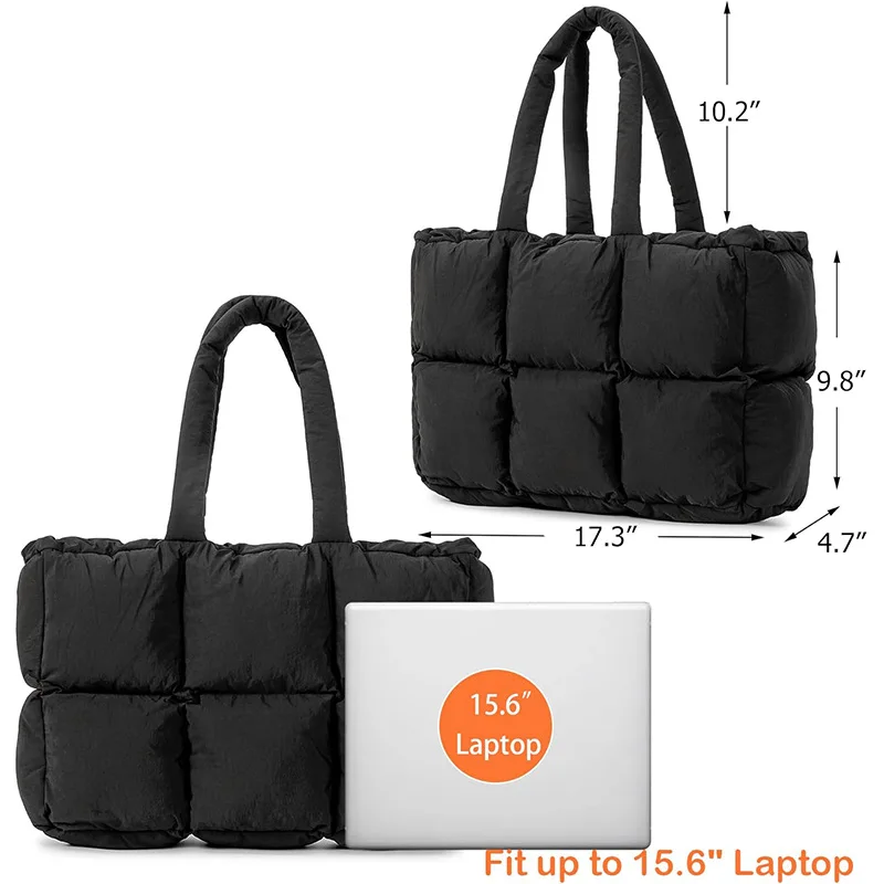 New Puffer Tote Bag for Women Large Quilted Puffy Handbag Lightweight Satchel Purse for Work Travel Gym Shop