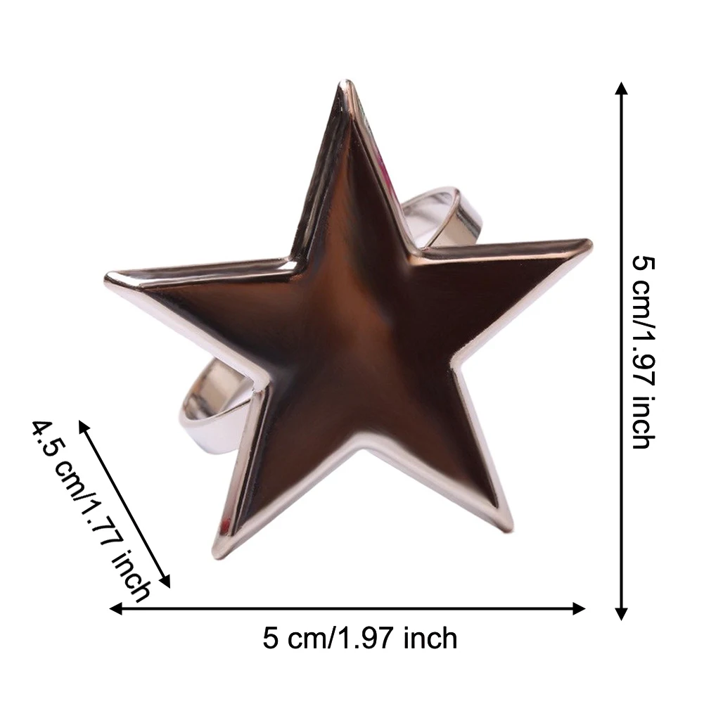 6 Piece Metal Napkin Rings Star Shape Gloss Plated Iron Napkin Holders for Table Setting Silver Navy Red Colors
