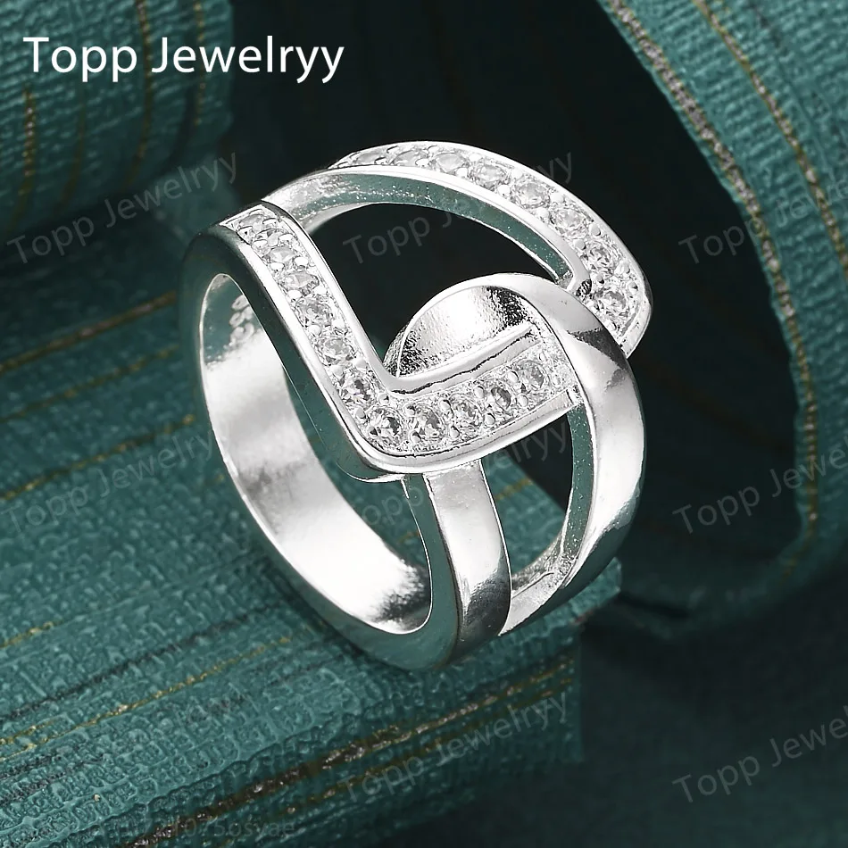 

New 925 Sterling Silver Elegant Cross Zircon 7-10 Ring Charm Women's Fashion Wedding Gift Jewelry Christmas