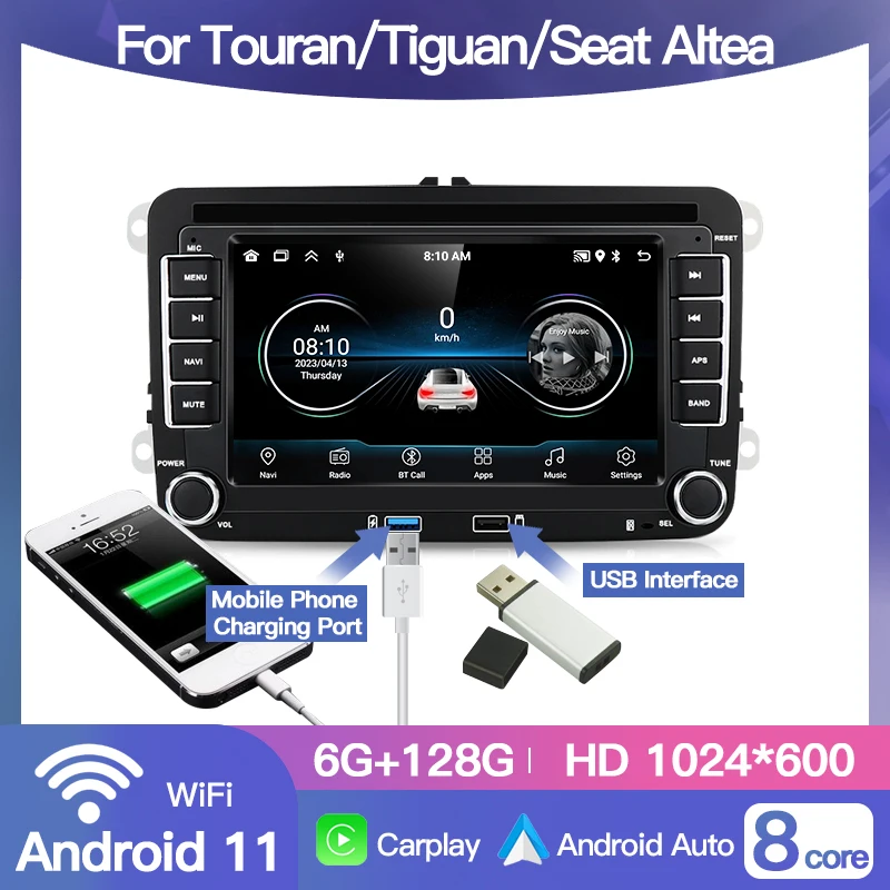 2Din 7 Inch For Volkswagen VW Touran/Tiguan/Seat Altea Android 11 Car Stereo Radio Multimedia Video Player Navigation CarPlay BT