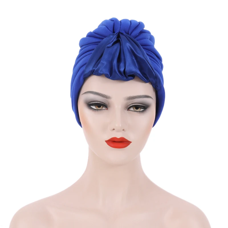 2022 New Satin Loop Ruffled Turban Cap for Women Pleated African Head Wrap Bonnet Nigeria Elegant Headties Turbante Mujer