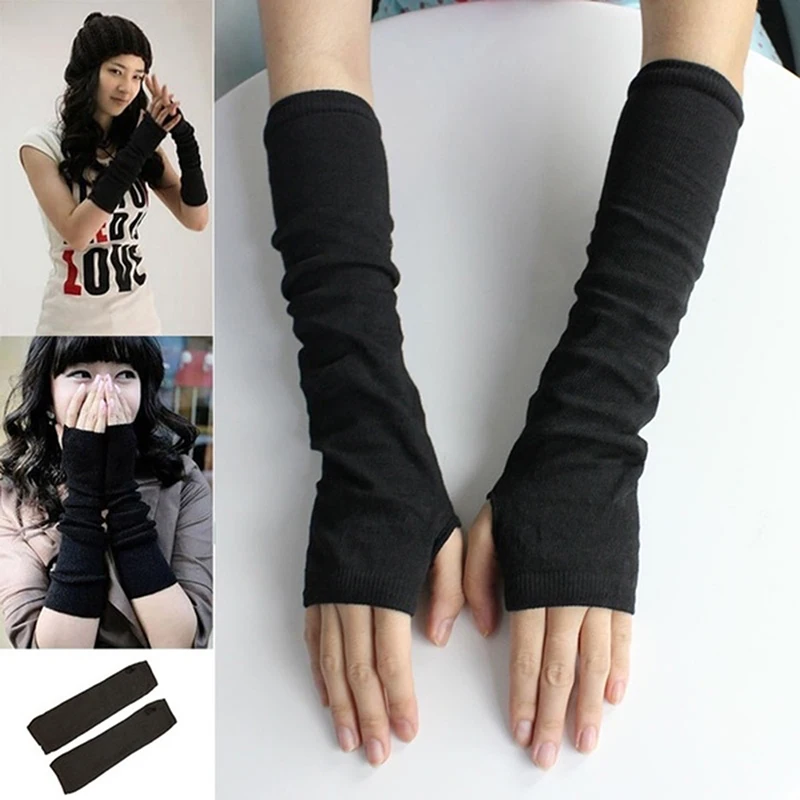 Black Punk long Fingerless Gloves Cuff Women Men Ninja Sport Outdoor Hip-hop GlovesElbow Mittens Cool Stretch winter Arm Warmer