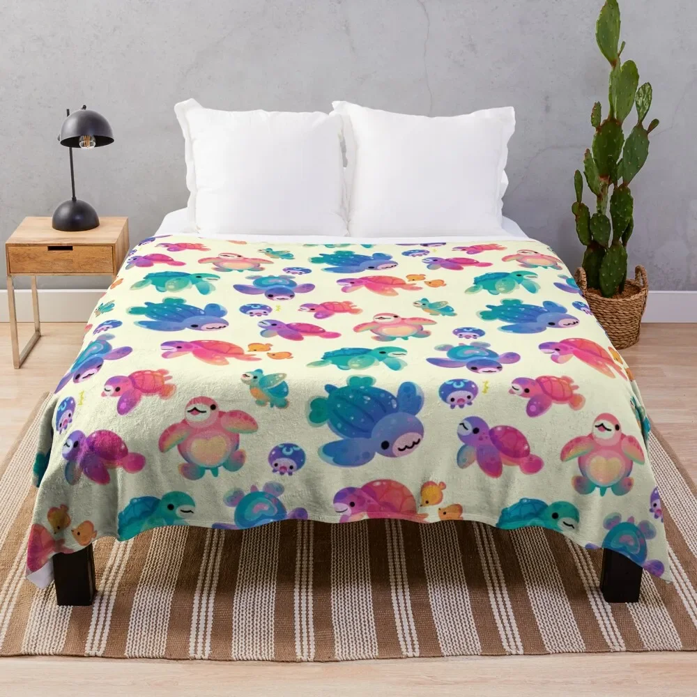 

Sea turtle - bright Throw Blanket Spring Fall Cozy Throw Blanket for Couch
