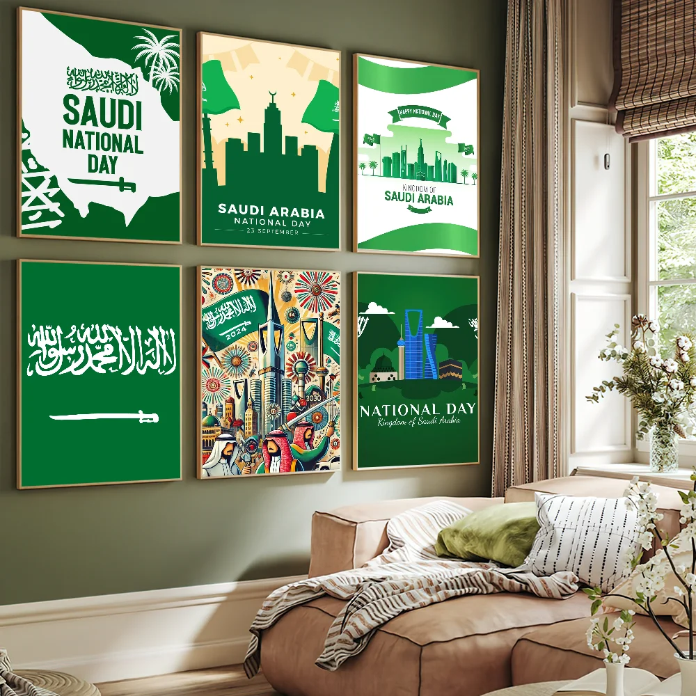 Flag S-Saudi A-Arabia National Day Logo Celebrate Poster Art Wall Painting Stickers Decor Aesthetic Indoor Home Bar Coffee House