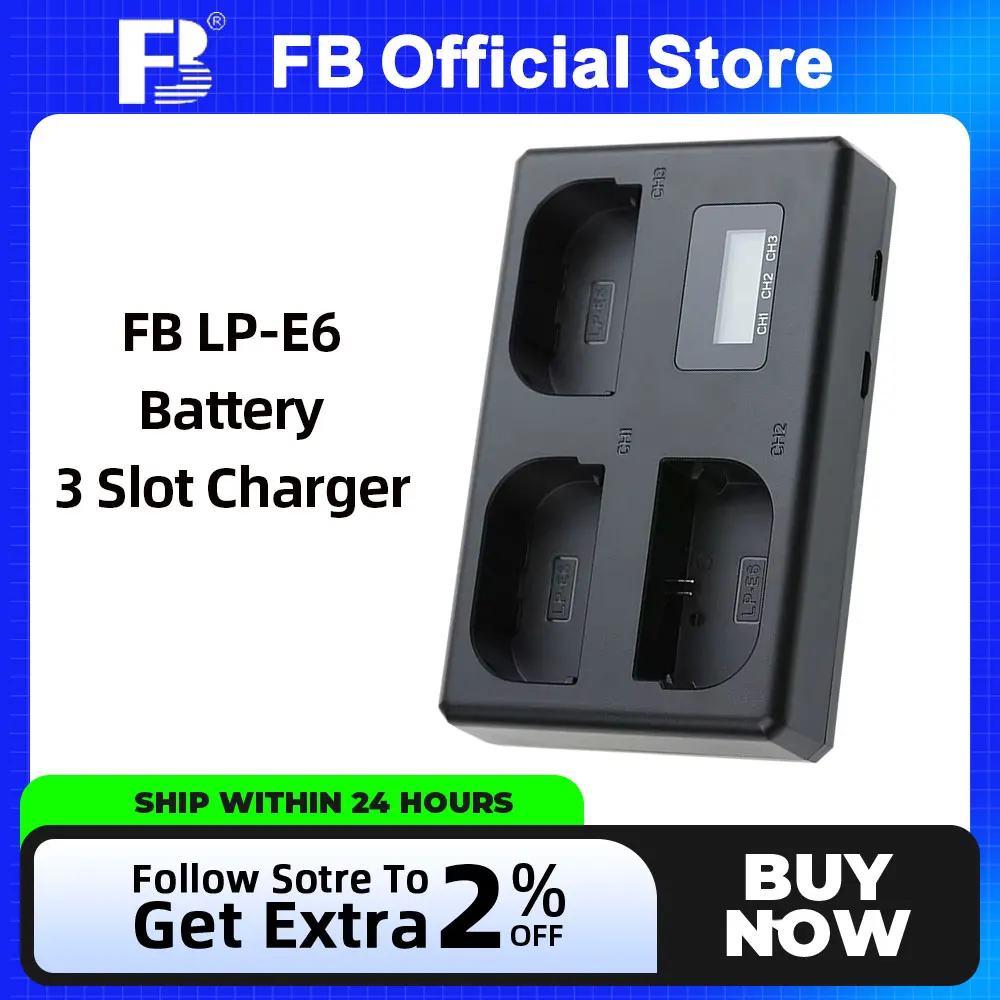 FB LP-E6 Battery Charger 3 Slot Charger for Canon EOS 5D Mark II III 50D 6D 60D 7D 70D 80D 90D 6D 7D 8D 5DS 5D3 Micro R5 R6 DSLR