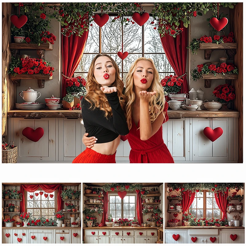 

LS Valentine's Day Cupboards Backdrops Kids Girl Photography Props Child Baby Photocall Decors Red Heart Balloons Backgrounds