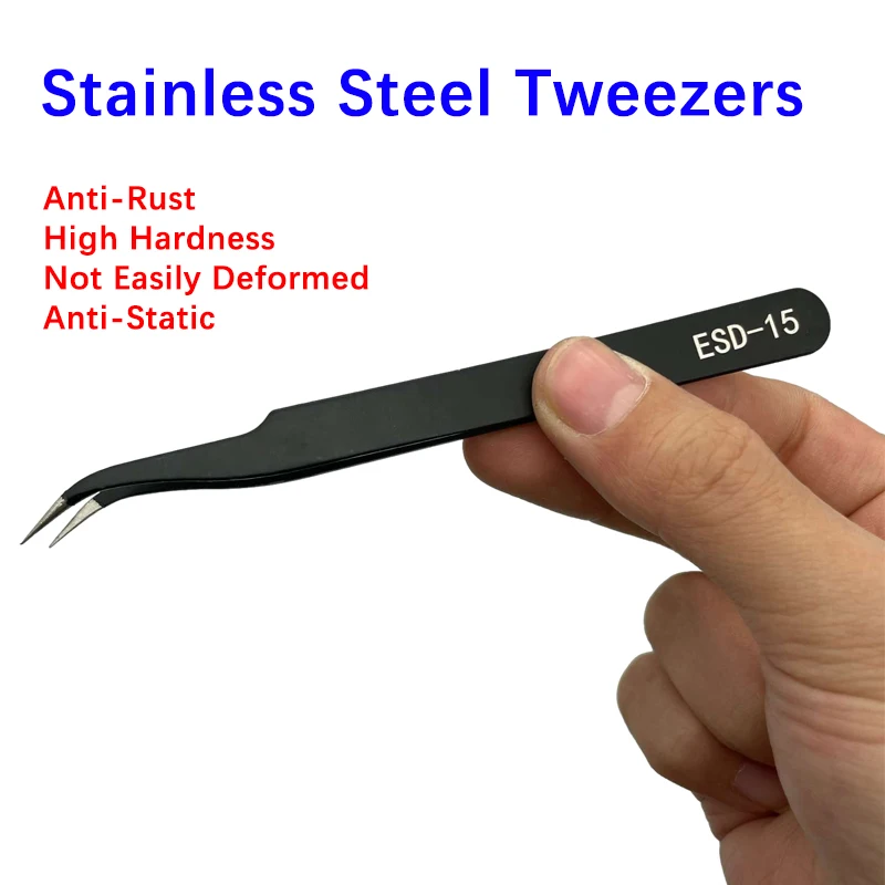 ESD Precision Anti-Static Tweezers Stainless Steel Repair Tools Model Making Hand Tools Not Easy To Deform Anti-Corrosion