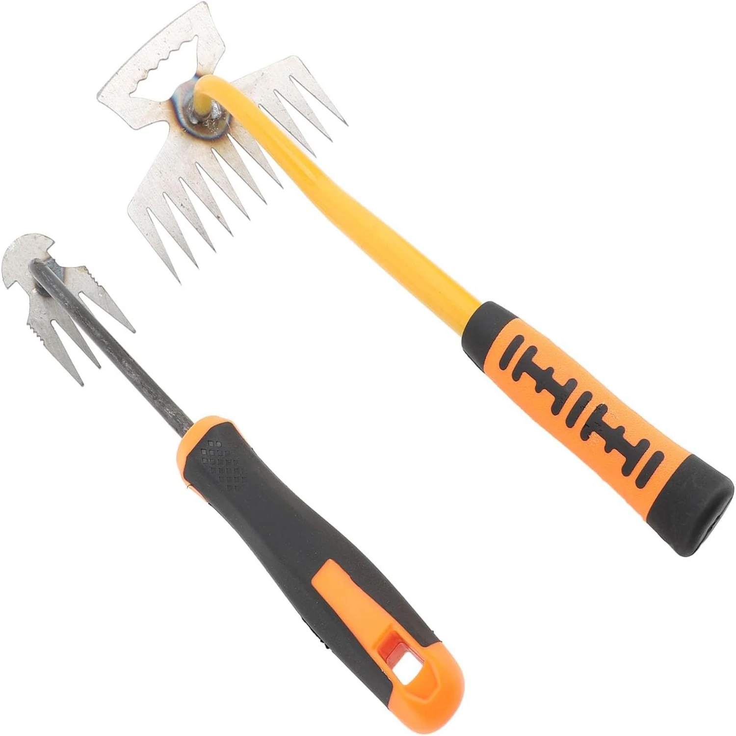 Small Garden Rake with Rubber Handle, Hand Tiller Tool for Cultivating and Loosening, 4/11 Teeth for Soil and Weed Removal - Gre