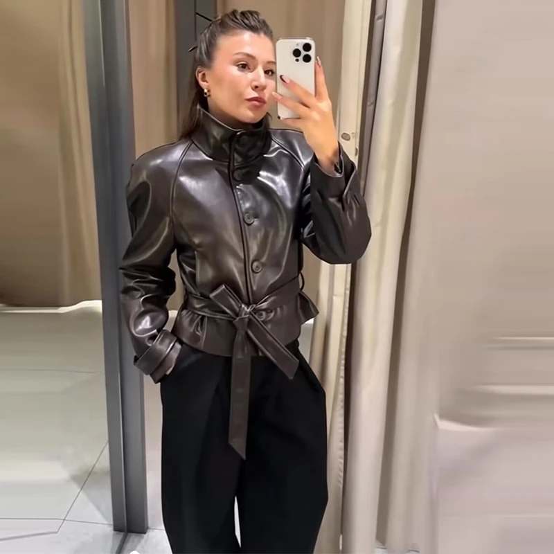 Women's 2026 New Autumn PU Leather Jackets & Coats Chic Young Unique Slim Warm Women's Jackets Blouse Fall Chic Street Coats