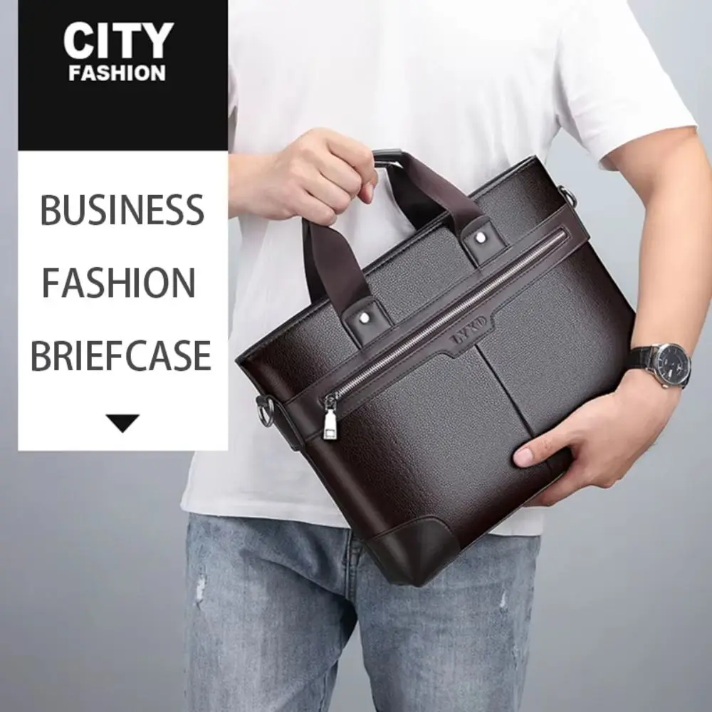 Large Capacity PU Leather Briefcase Oxford Cloth Paper Organizer Business Documents Bag Zipper Closure Multifunctional