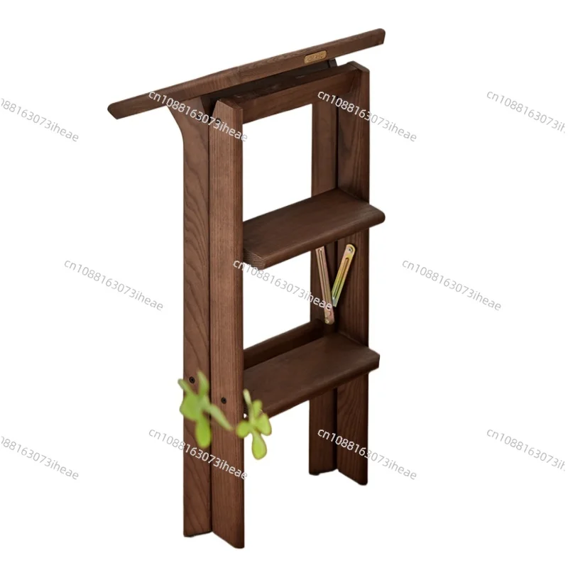 Shoe stool household ladder stool folding steps thickened solid wood three-step ladder dual-purpose