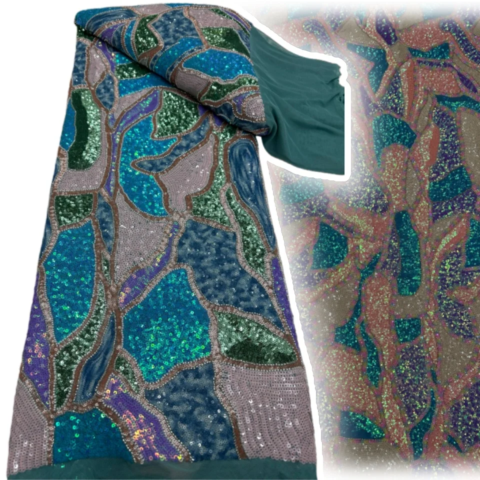 

Madison Blue French Sequins Lace Fabric African Heavy Beads Lace Fabric Luxury Tulle Laces for Bridal Evening Party Dress 2043