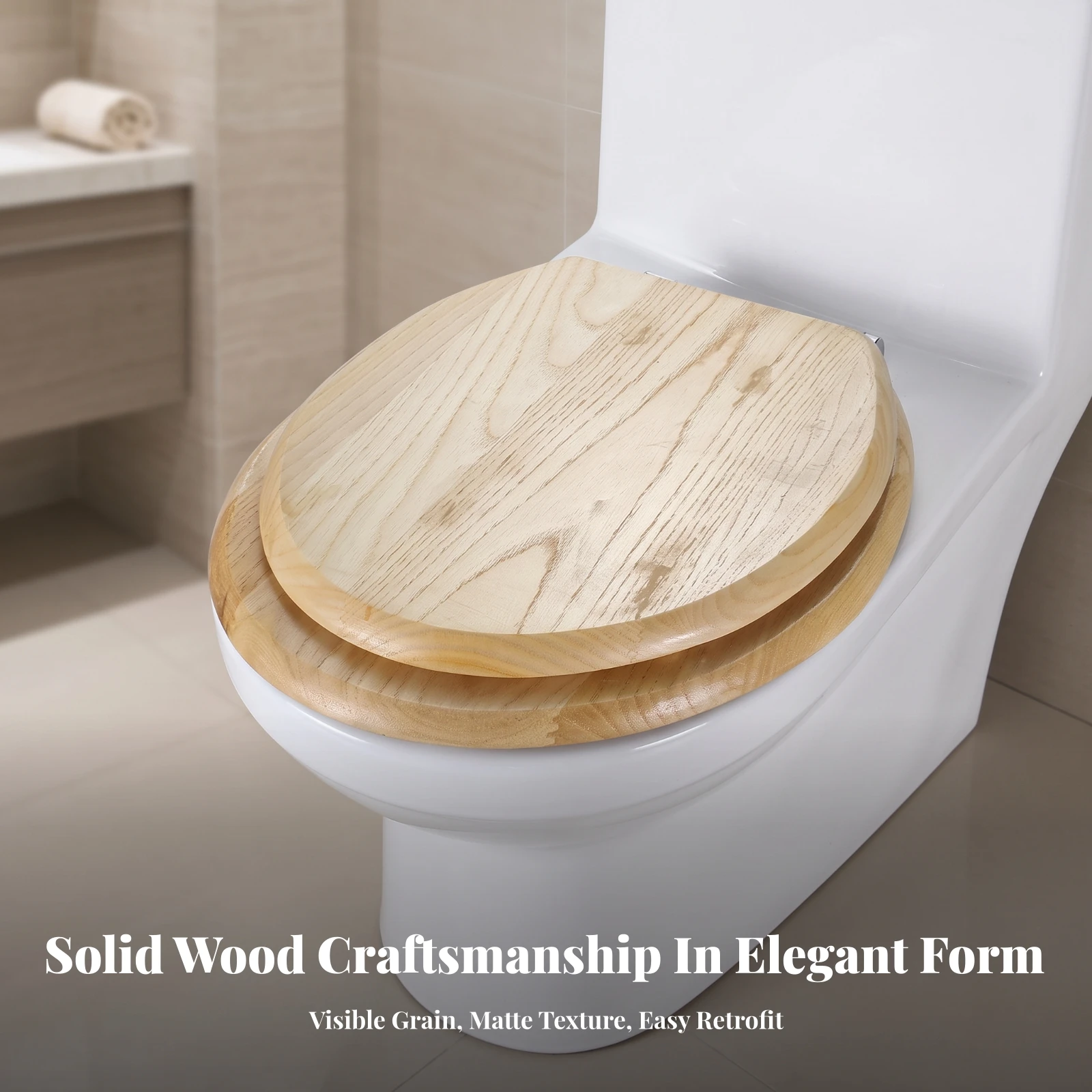 Toilet Seat with Mounting Hardware Solid Wood Wooden Toilet Seat Long-Lasting Stable for Bathroom