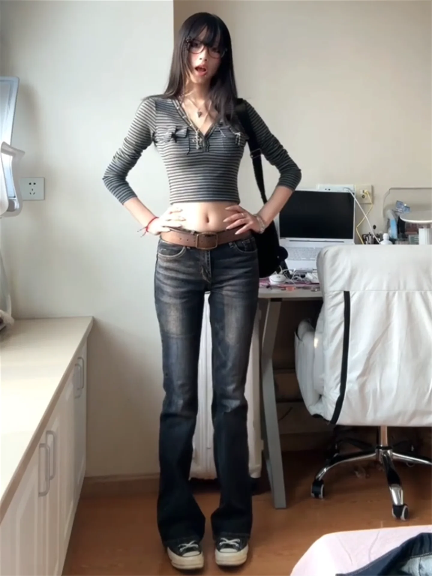 

Retro Low Waist Flared Jeans Women's Autumn Winter Slimming Long Casual Straight Leg Cotton Denim Pants High Waist Bell Bottoms