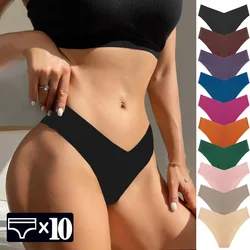 WarmSteps 10 Pieces Women's Panties Semaless Underwear Set 10Pcs Thong Woman Lingerie G-string Thongs Glossy Ice Silk Underpants