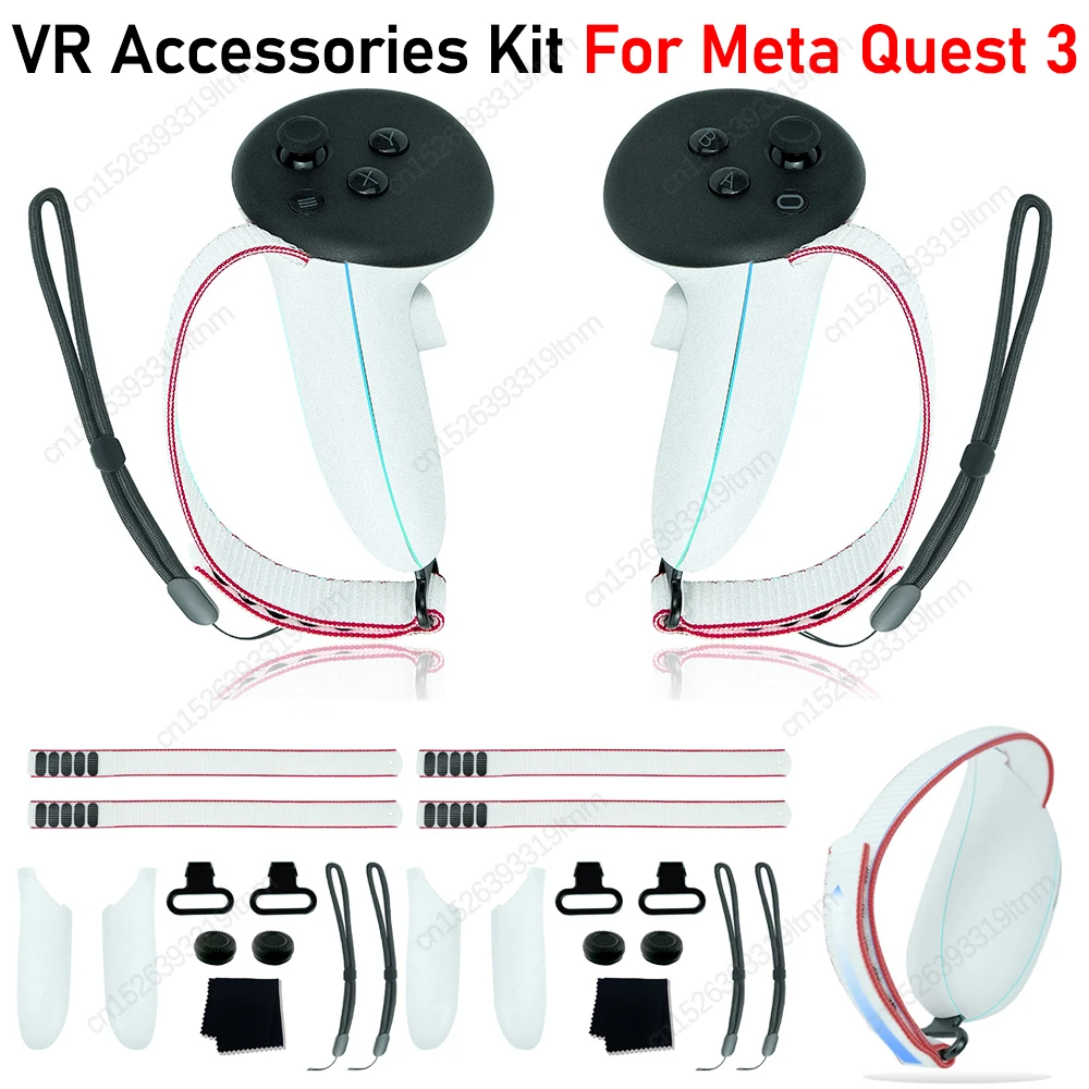 For Meta Quest 3 VR Controller Grips Battery Cover with Adjustable Active Straps VR Touch Controllers Joystick Protective Cap