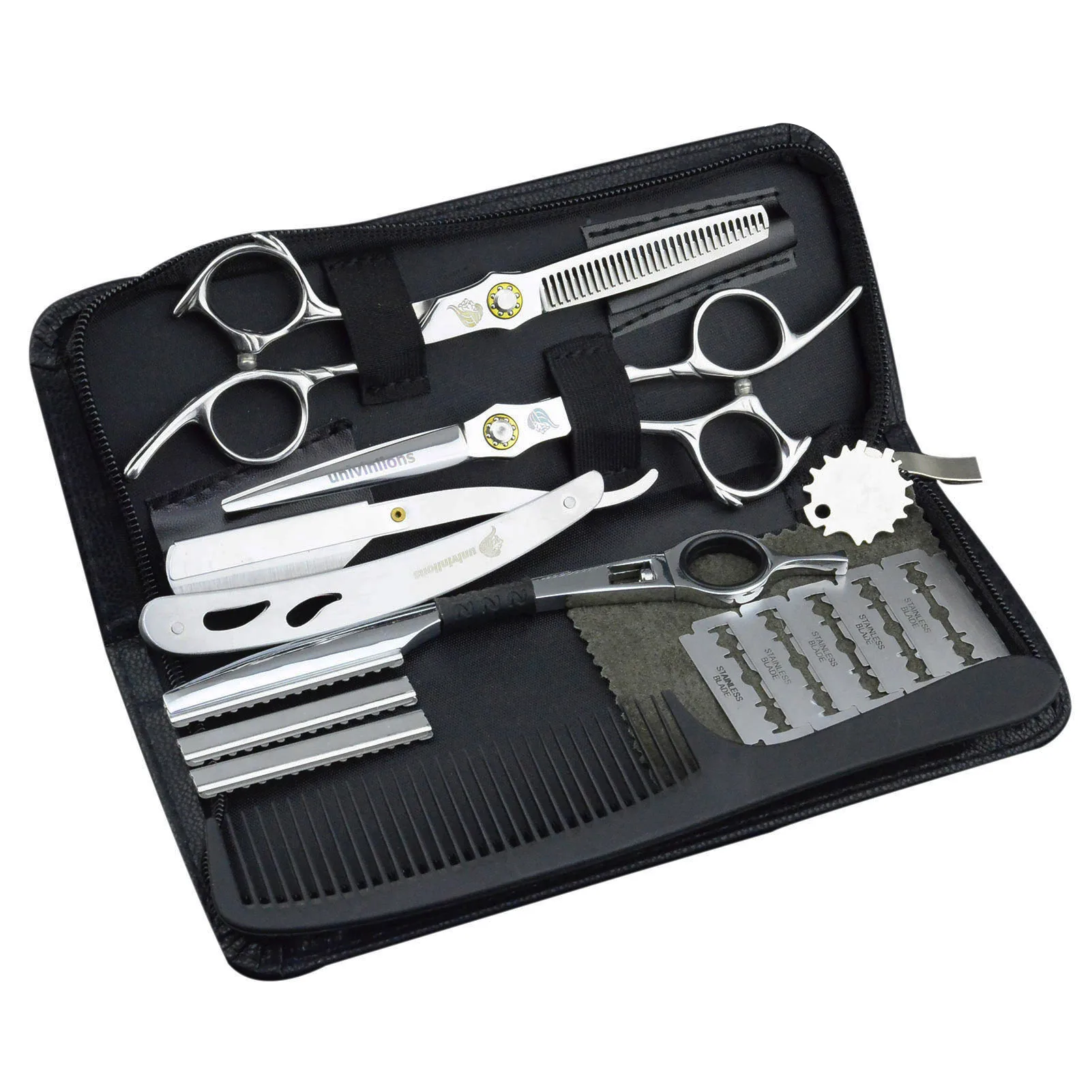 

6" Salon Razor Bearing Screw Barber Hair Cutting Scissors Kit Hairdressing Tools Hairdresser Scisor Thinning Shears Clipper