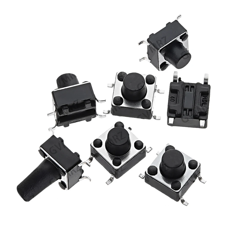 50PCS 10 11 4Pin 4.3 5 5.5 6 7 8 9 SMD Micro Switch Tact Push Button Switch 12V Copper 6X6X5 15MM TV Home Use Button 12 13