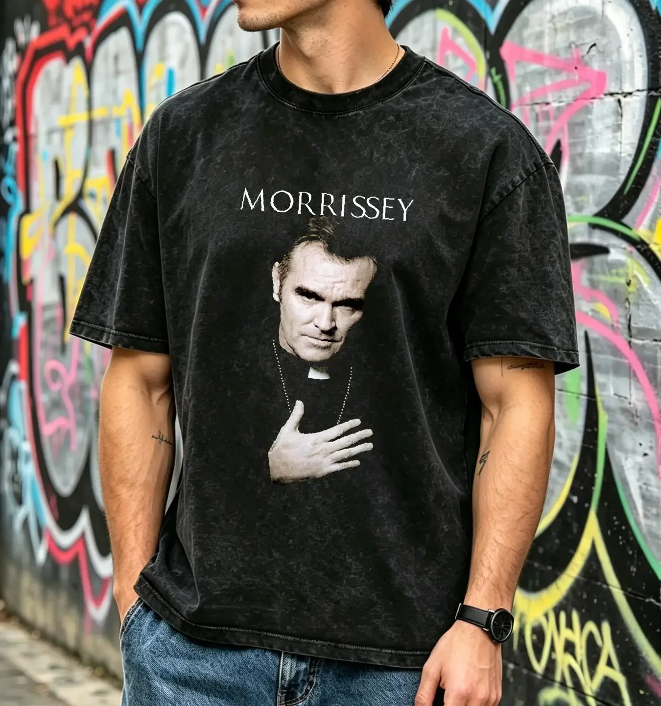 washed T Shirt Morrissey  Crew Neck ConcerT Band The Smiths XL vintage Washed Comfortable Versatile Top For Everyday Wear homme